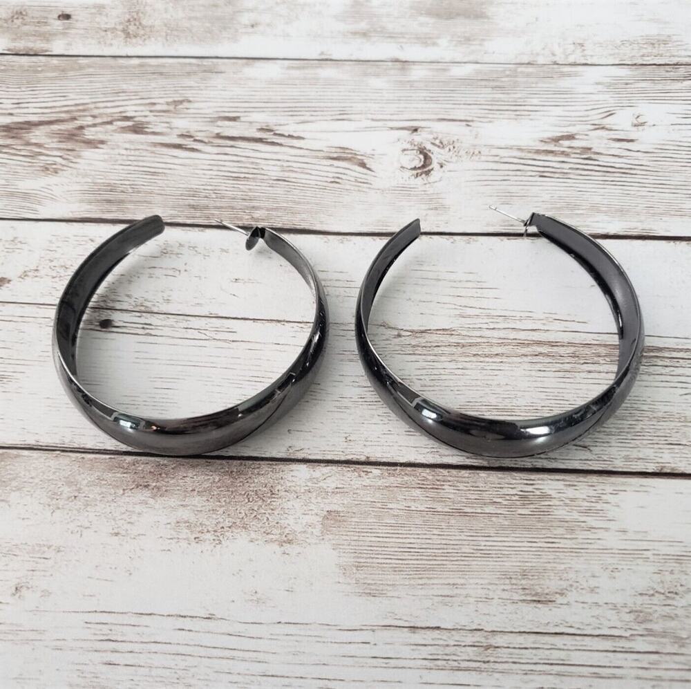 Large Dark Gray Metallic Hoops for Pierced Ears